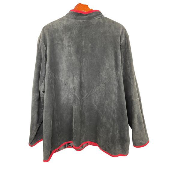 Womens Suede Jacket Black Red Floral Medium Linea by Louis Dell’Olio - Picture 9 of 12